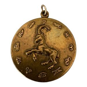 Vintage Capricorn Zodiac Goat Pendant Germany - Brass Astrology Charm